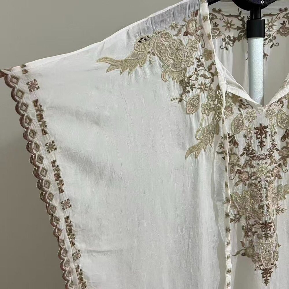 NWOT Johnny Was Embroidered Floral Kaftan Shirt Blouse Oversized Sz M - Picture 6 of 16